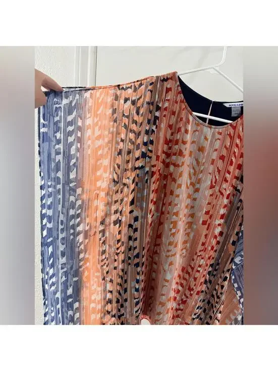 Nygard Orange Print Sheer Poncho Style Open Shoulder Blouse Top- Size Medium - Picture 5 of 7